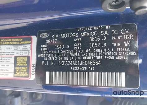 2018 Kia Rio S z USA, uszkodzony, nr VIN 3KPA24AB1JE046564